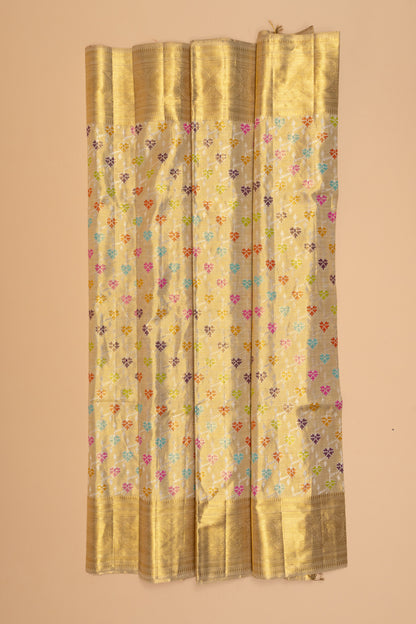 Kanchipuram Silk Tissue Jaal Gold Saree