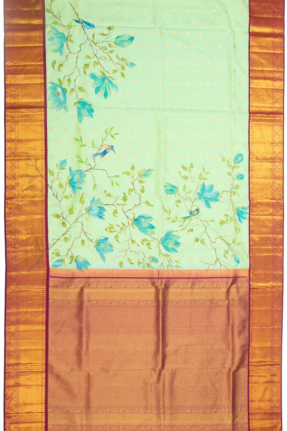 Kanchipuram Silk Butta And Hand Painted Pastel Green Saree