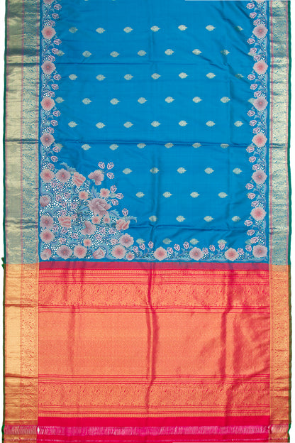 Kanchipuram Silk Butta Blue Saree With Cut Work