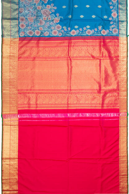 Kanchipuram Silk Butta Blue Saree With Cut Work