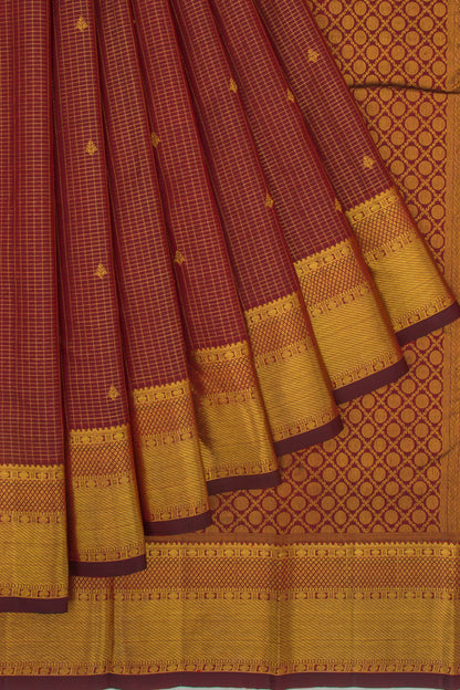 Kanchipuram Silk Checks And Butta Maroon Saree