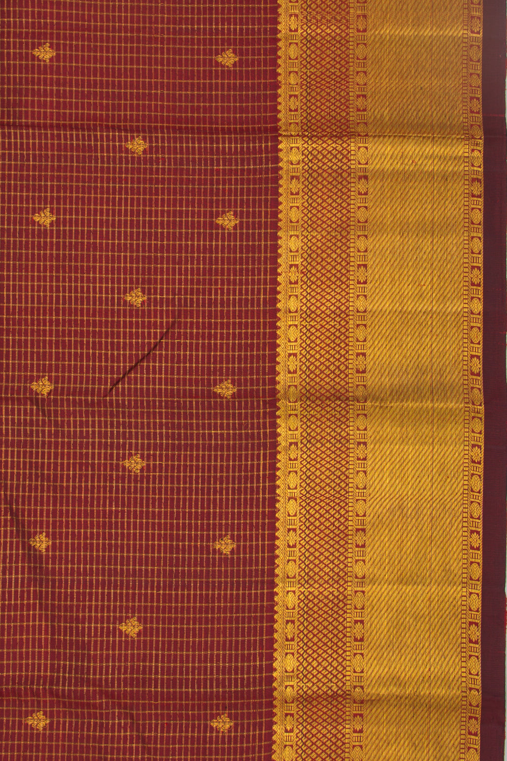 Kanchipuram Silk Checks And Butta Maroon Saree