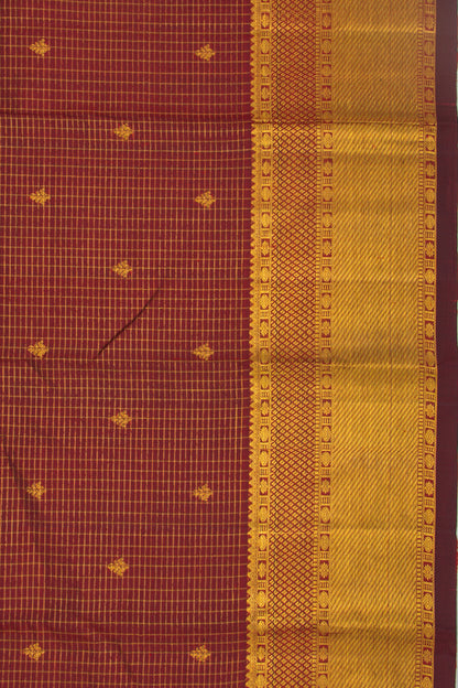 Kanchipuram Silk Checks And Butta Maroon Saree