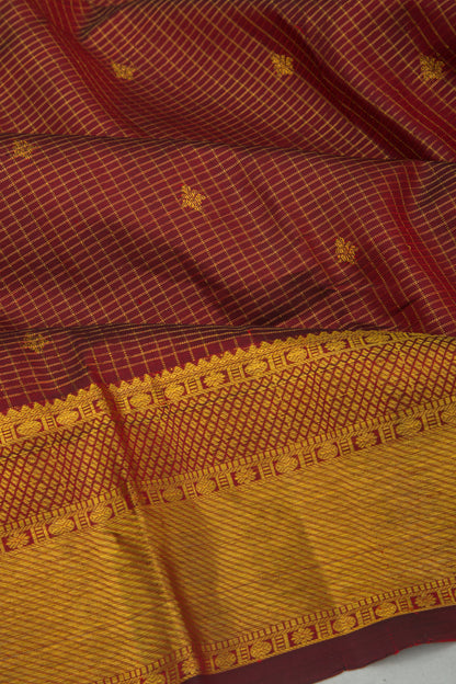 Kanchipuram Silk Checks And Butta Maroon Saree
