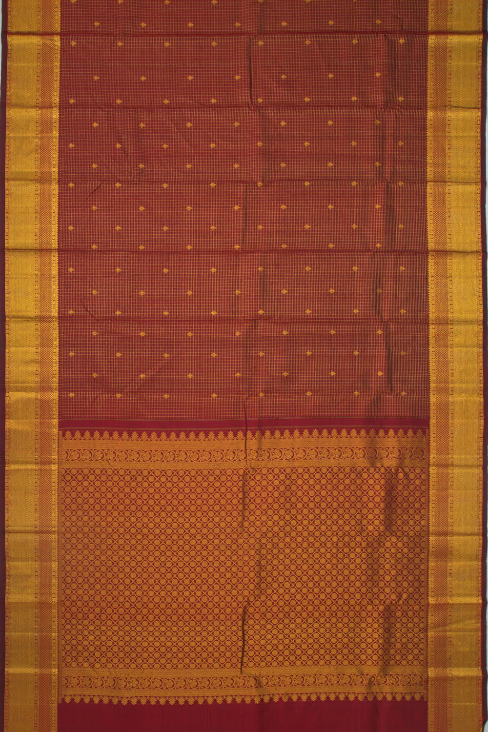 Kanchipuram Silk Checks And Butta Maroon Saree