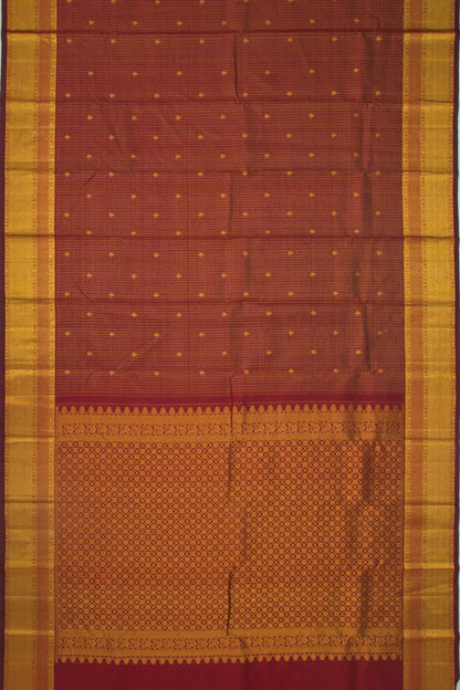 Kanchipuram Silk Checks And Butta Maroon Saree
