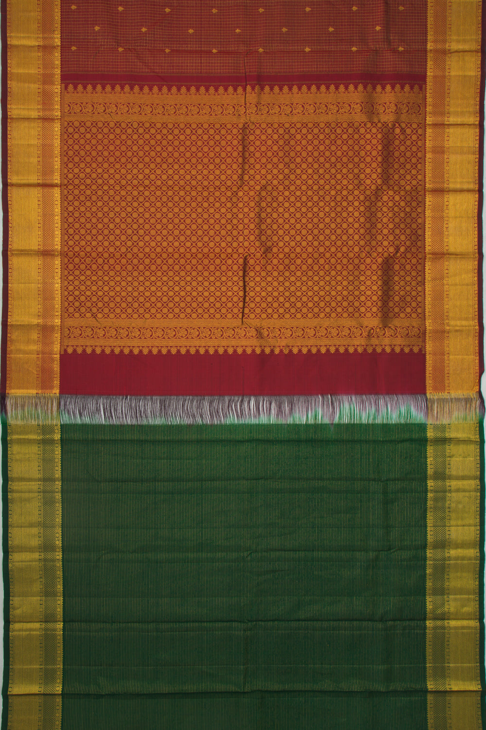 Kanchipuram Silk Checks And Butta Maroon Saree