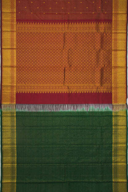 Kanchipuram Silk Checks And Butta Maroon Saree