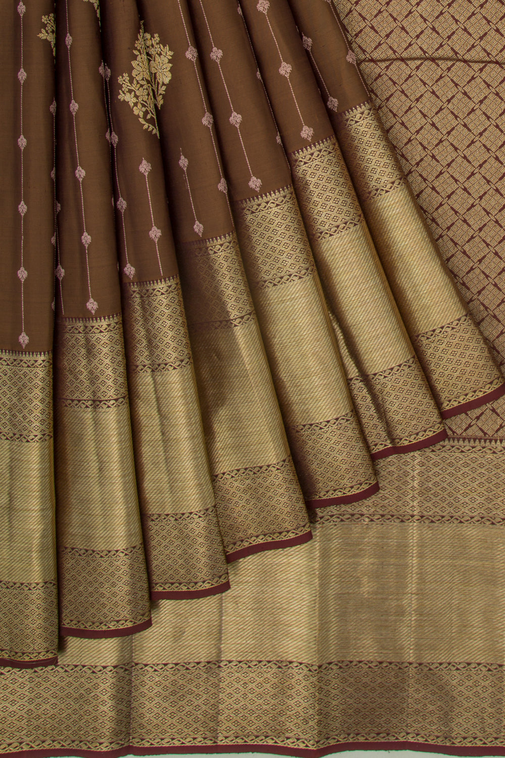 Kanchipuram Silk Brocade Brown Saree