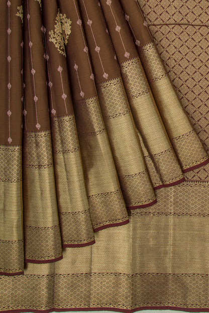 Kanchipuram Silk Brocade Brown Saree