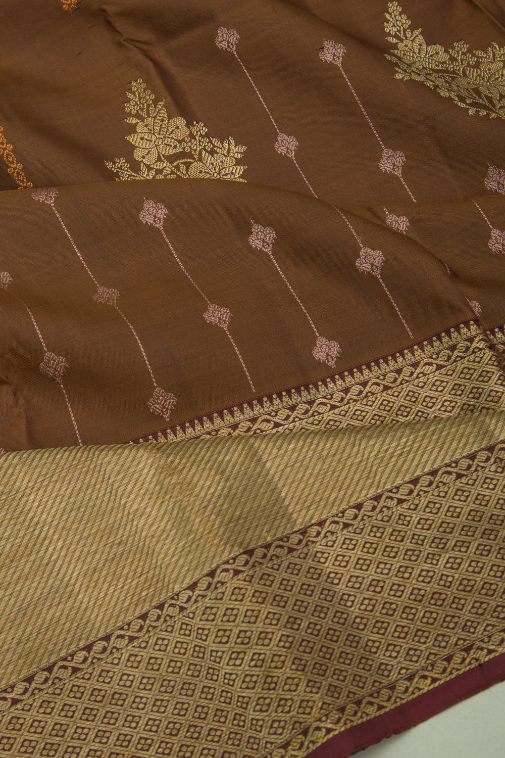 Kanchipuram Silk Brocade Brown Saree