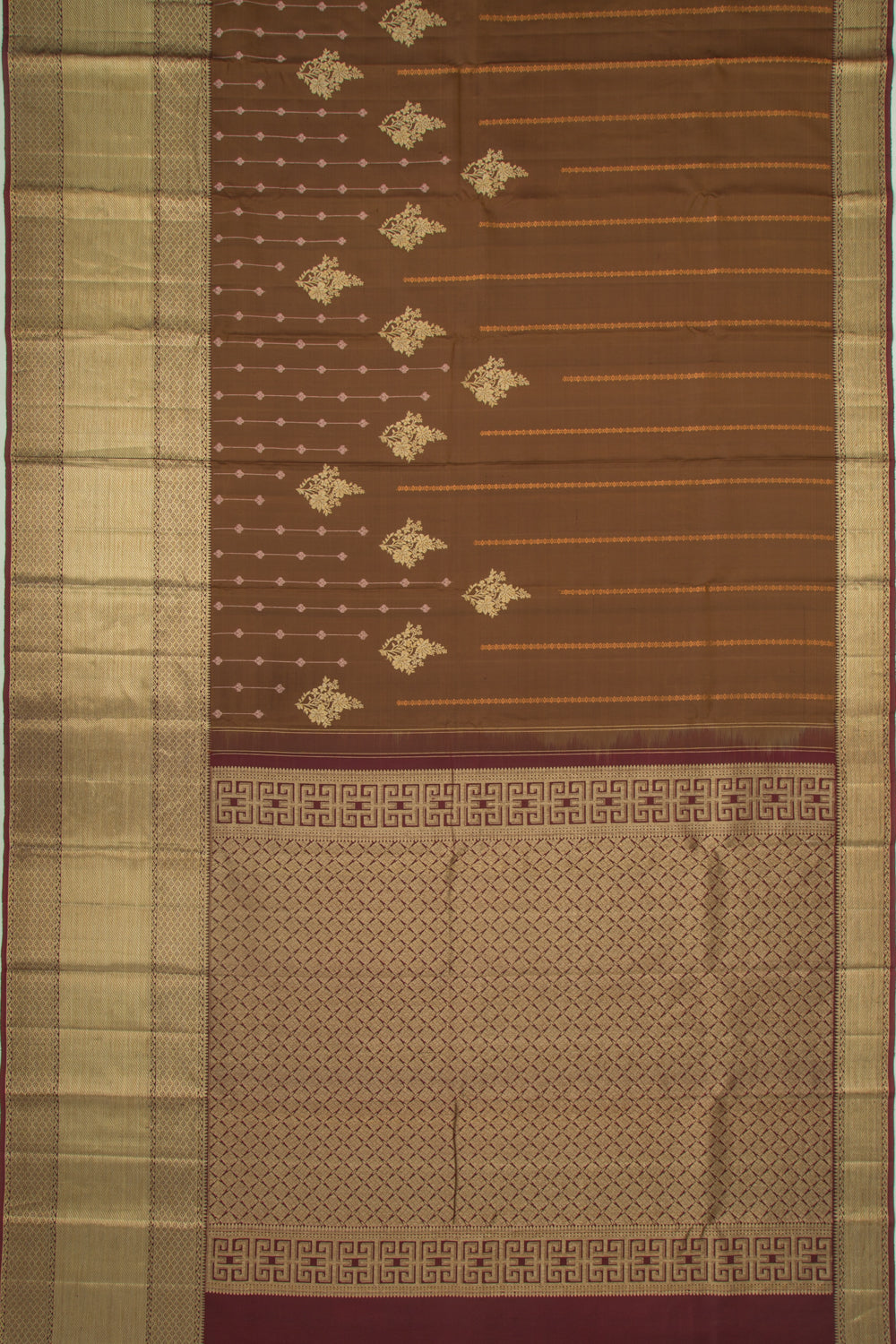 Kanchipuram Silk Brocade Brown Saree