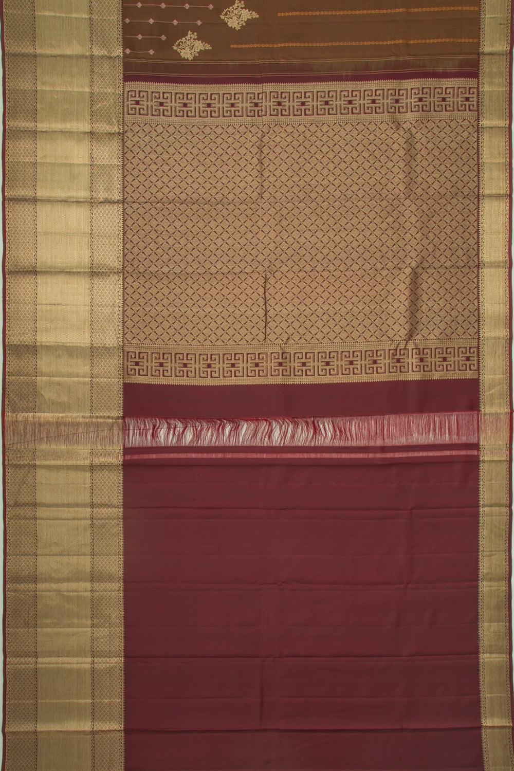 Kanchipuram Silk Brocade Brown Saree