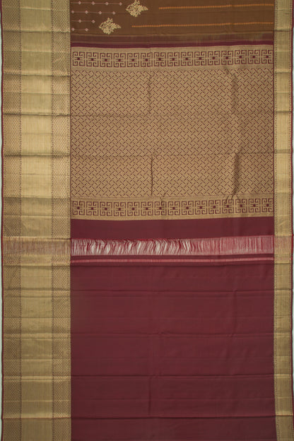 Kanchipuram Silk Brocade Brown Saree