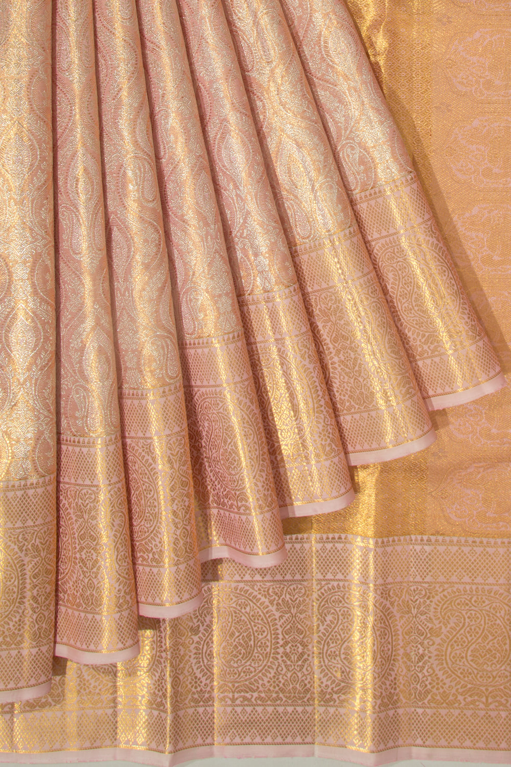 Kanchipuram Silk Tissue Brocade Peach Saree