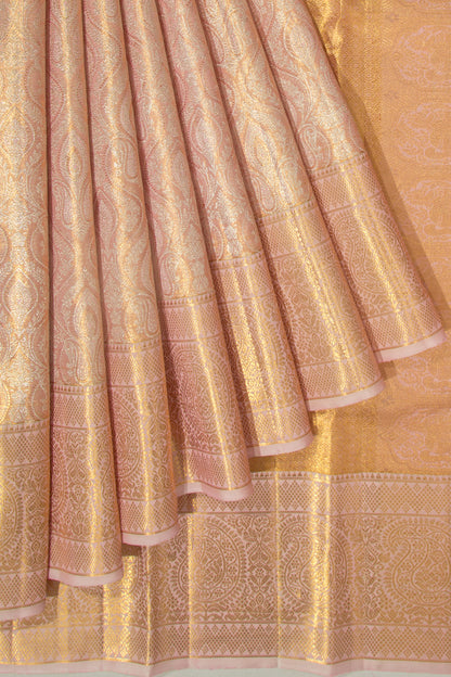 Kanchipuram Silk Tissue Brocade Peach Saree