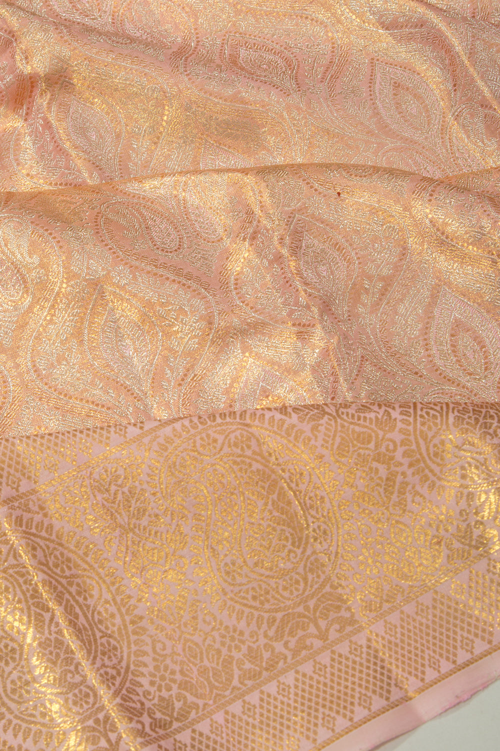 Kanchipuram Silk Tissue Brocade Peach Saree