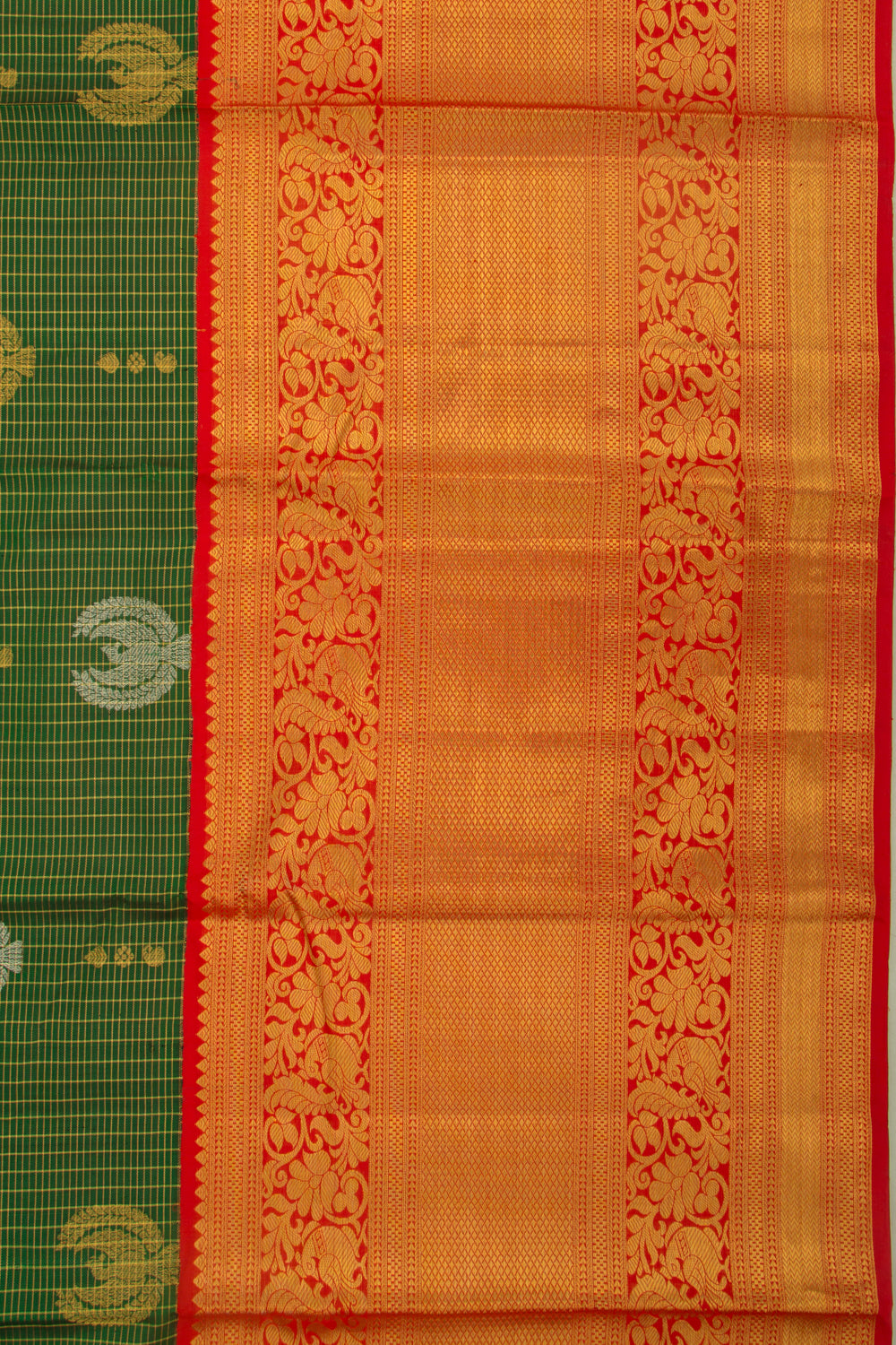 Kanchipuram Silk Checks And Butta Green Saree