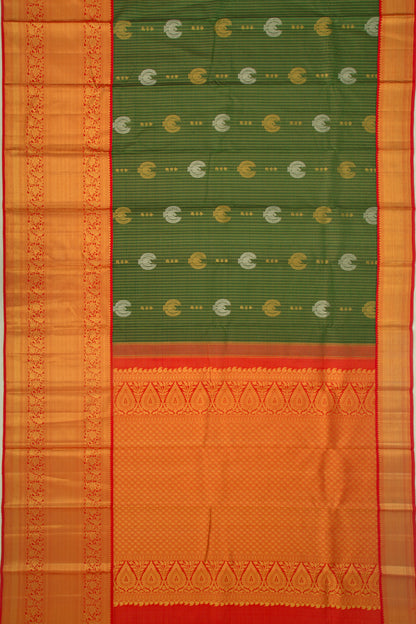 Kanchipuram Silk Checks And Butta Green Saree