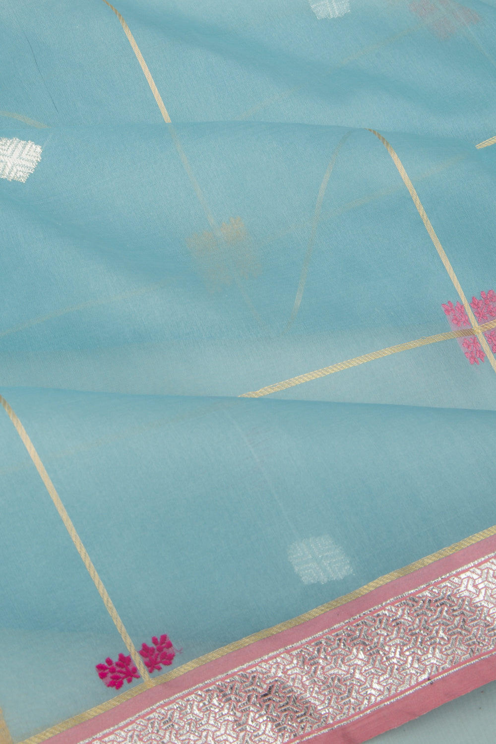 Banarasi Kora Organza Butta Pastel Blue Saree