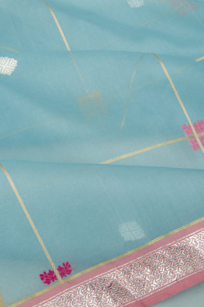 Banarasi Kora Organza Butta Pastel Blue Saree