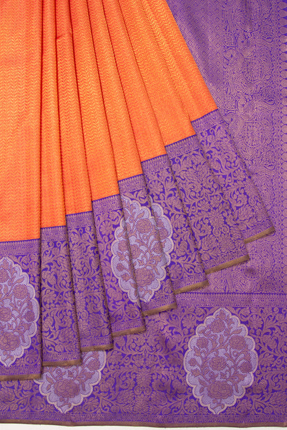 Kanchipuram Silk Brocade Orange Saree