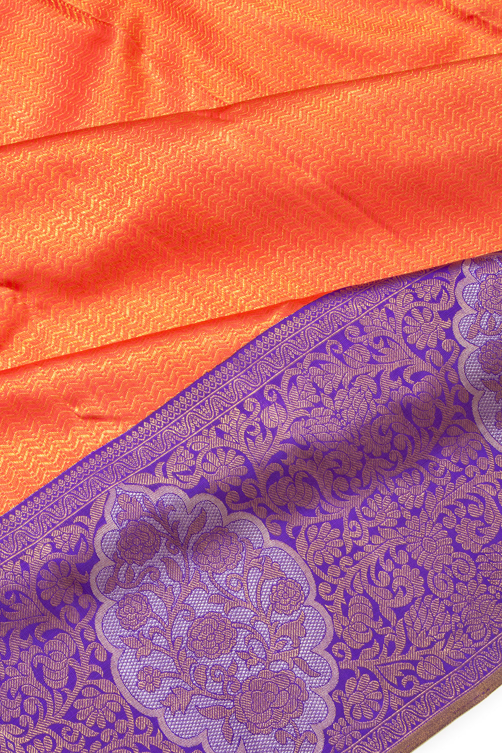 Kanchipuram Silk Brocade Orange Saree