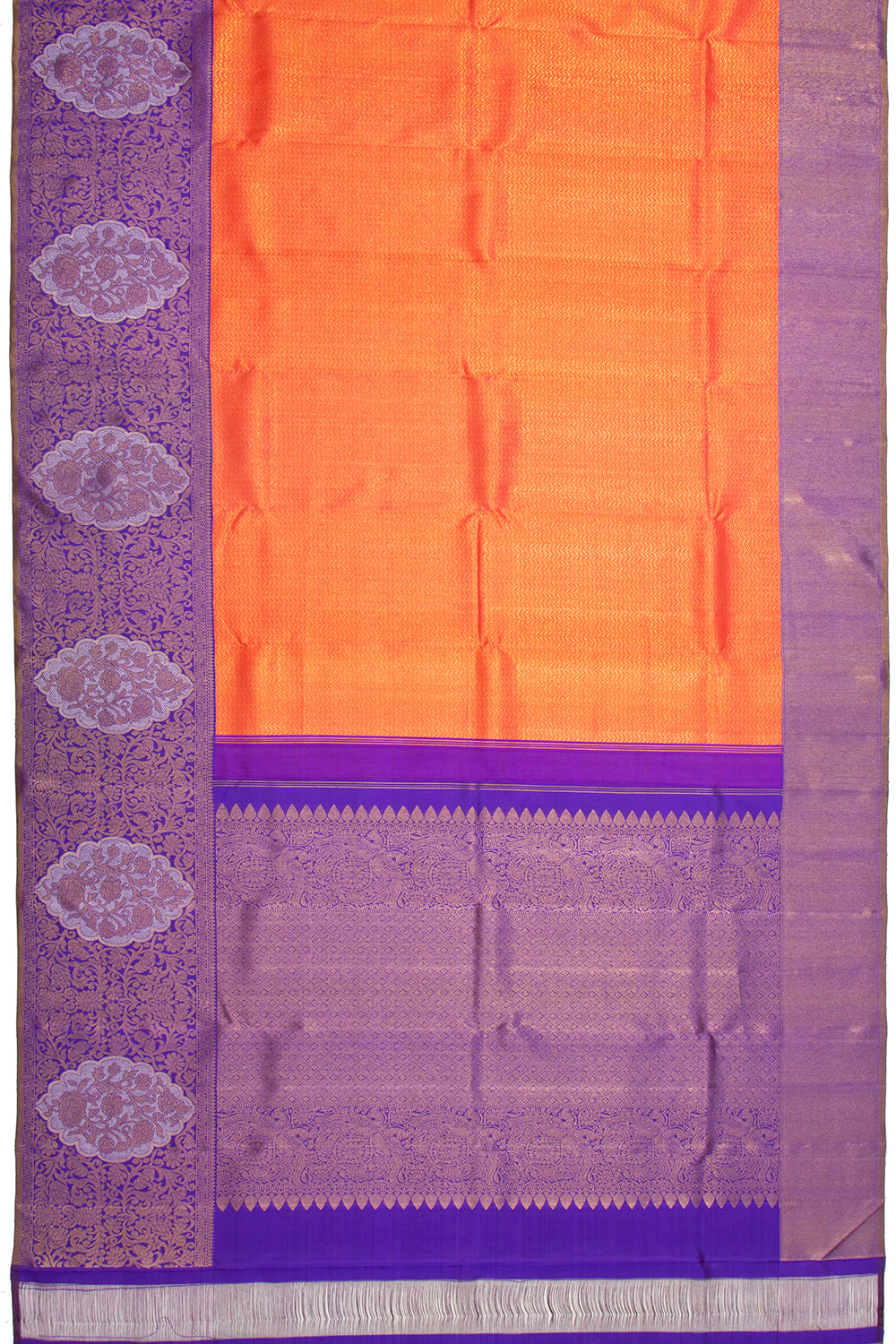 Kanchipuram Silk Brocade Orange Saree