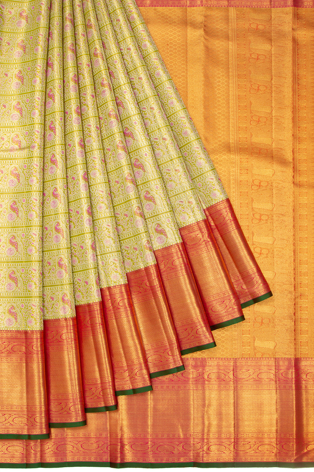 Kanchipuram Silk Tissue Brocade Green Saree