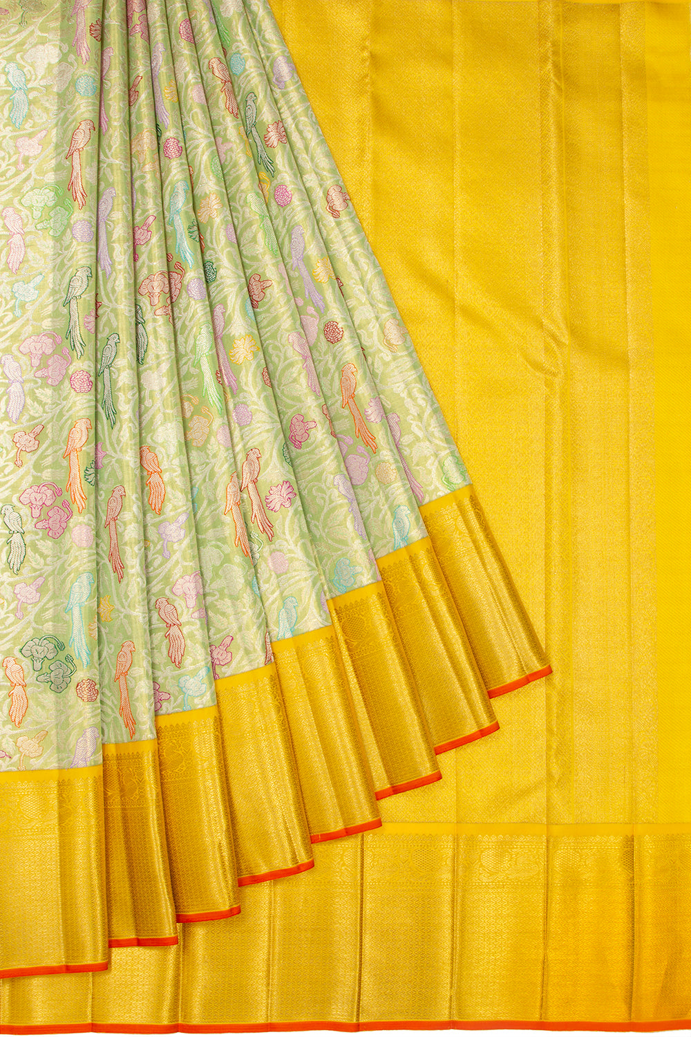 Kanchipuram Silk Tissue Jaal Green Saree