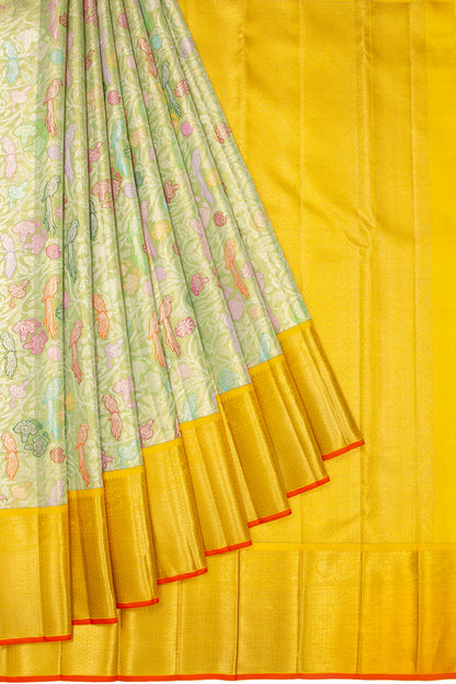 Kanchipuram Silk Tissue Jaal Green Saree