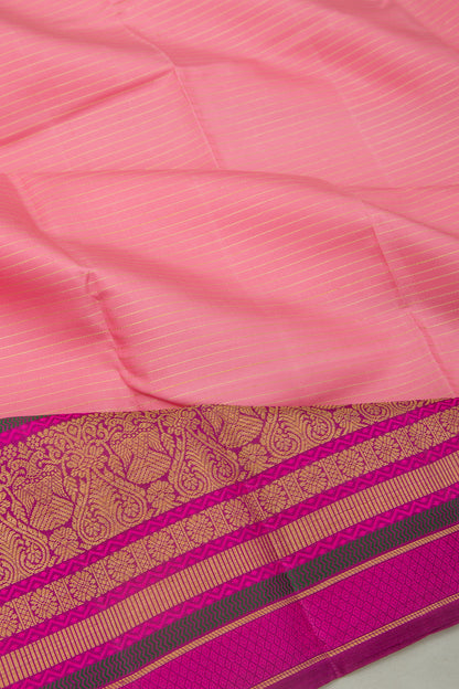 Kanchipuram Silk Horizontal Lines Baby Pink Saree