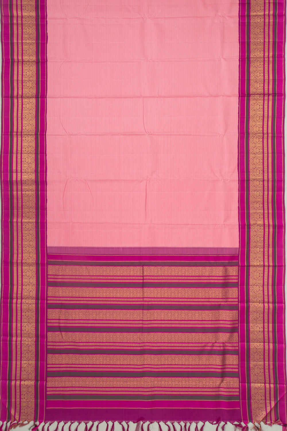 Kanchipuram Silk Horizontal Lines Baby Pink Saree