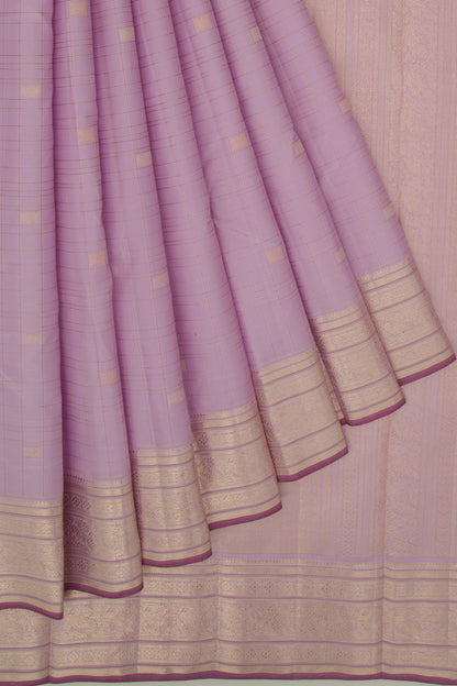 Kanchipuram Silk Checks And Butta Lavender Saree