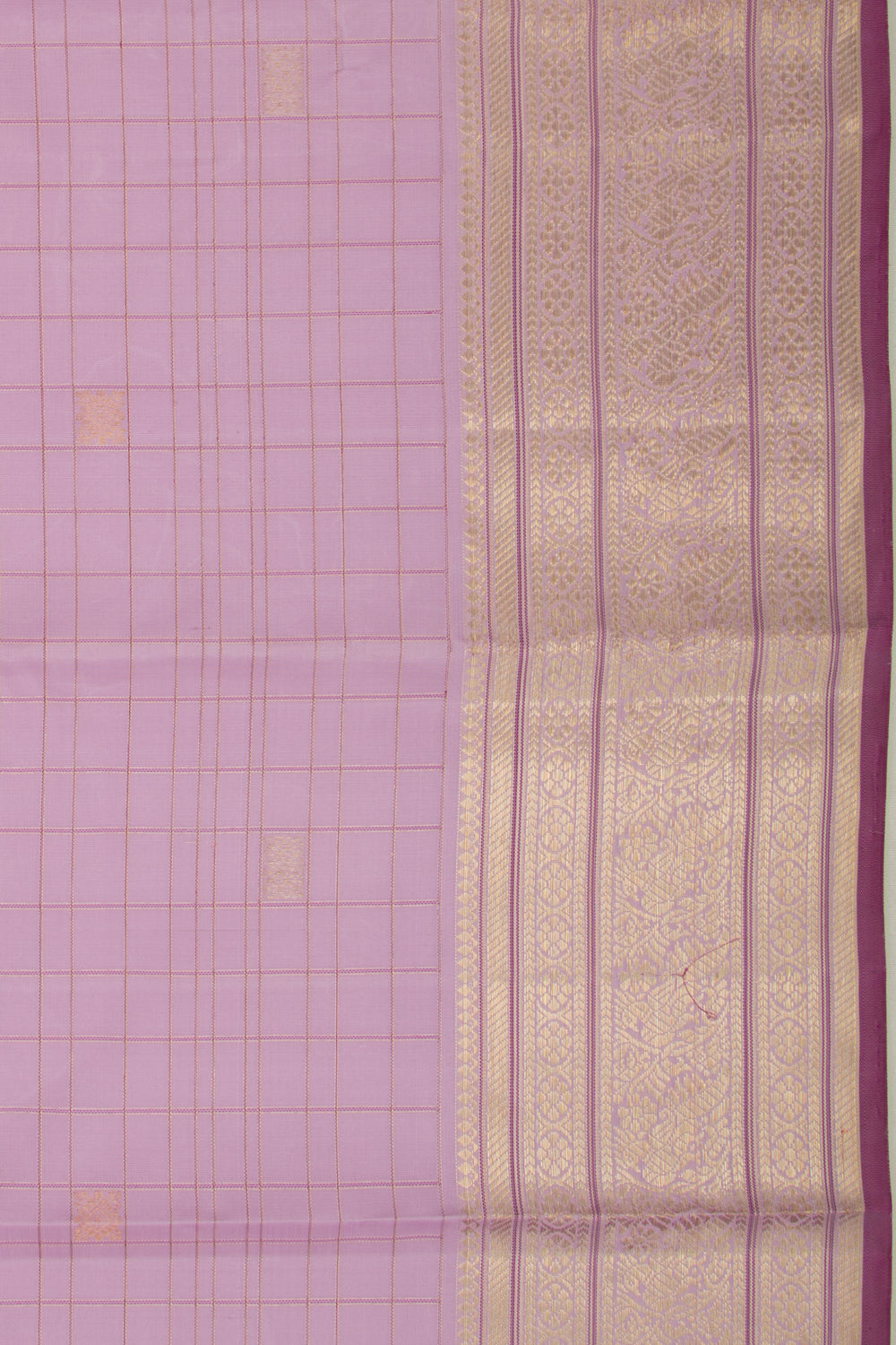 Kanchipuram Silk Checks And Butta Lavender Saree