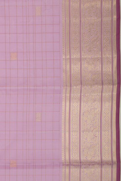 Kanchipuram Silk Checks And Butta Lavender Saree