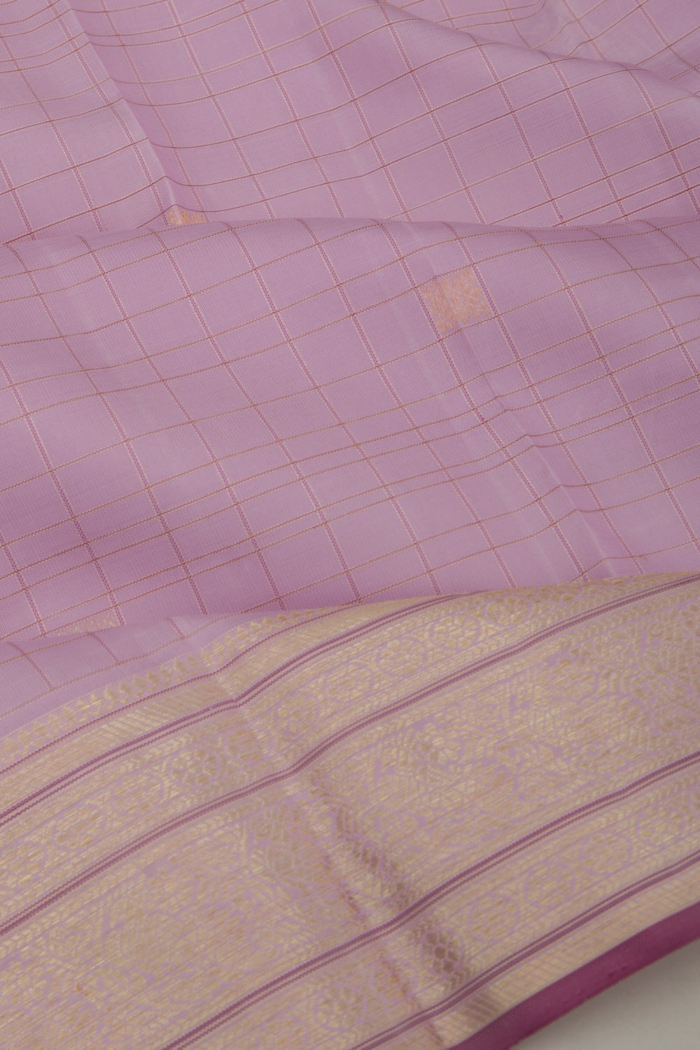 Kanchipuram Silk Checks And Butta Lavender Saree
