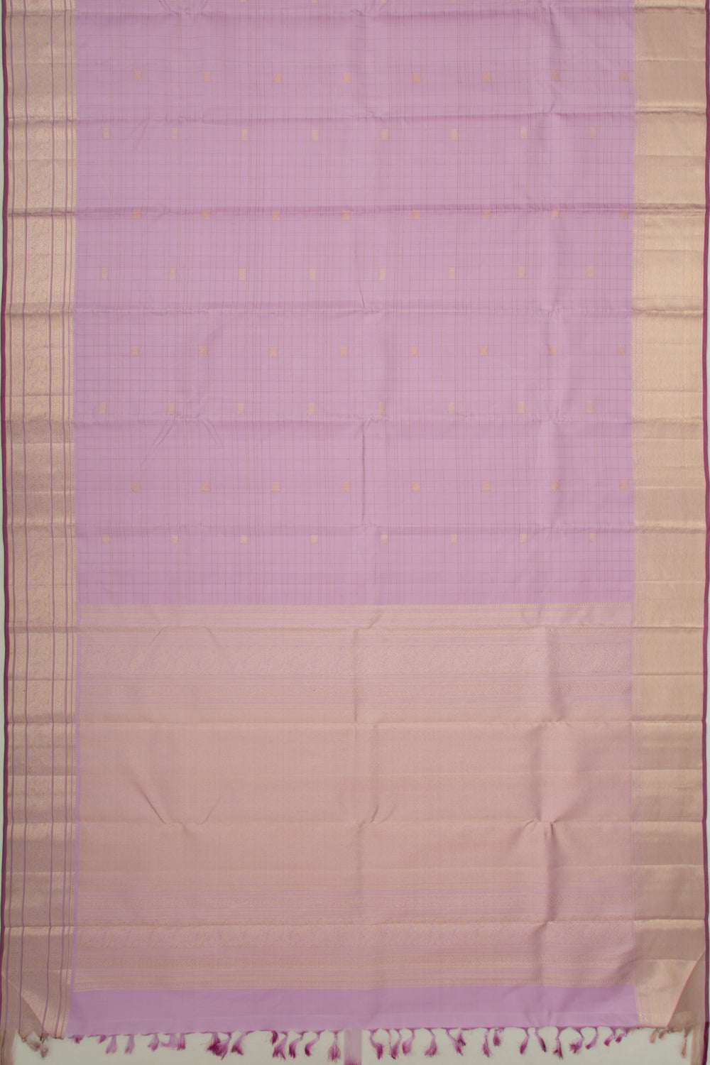 Kanchipuram Silk Checks And Butta Lavender Saree