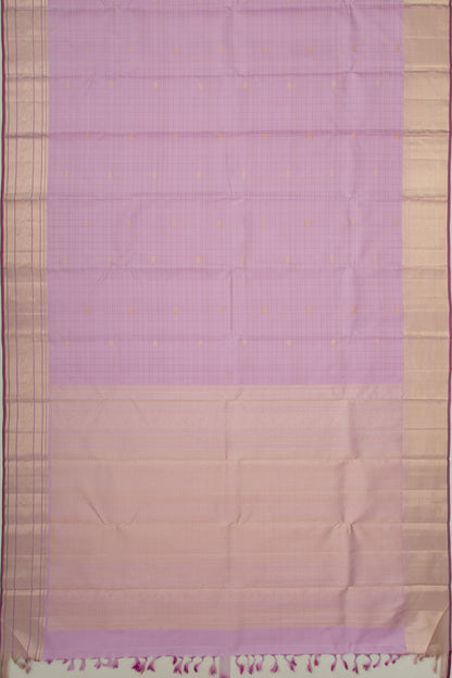 Kanchipuram Silk Checks And Butta Lavender Saree