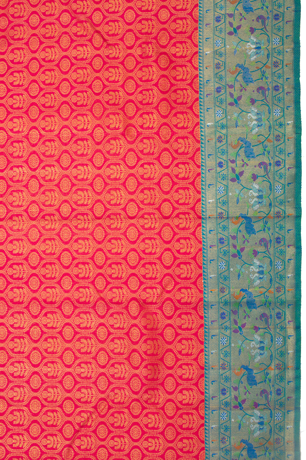 Kanchipuram Silk Tissue Brocade Redish Pink Saree