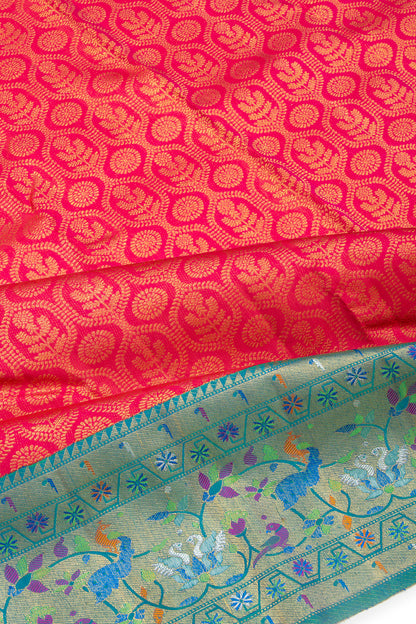 Kanchipuram Silk Tissue Brocade Redish Pink Saree