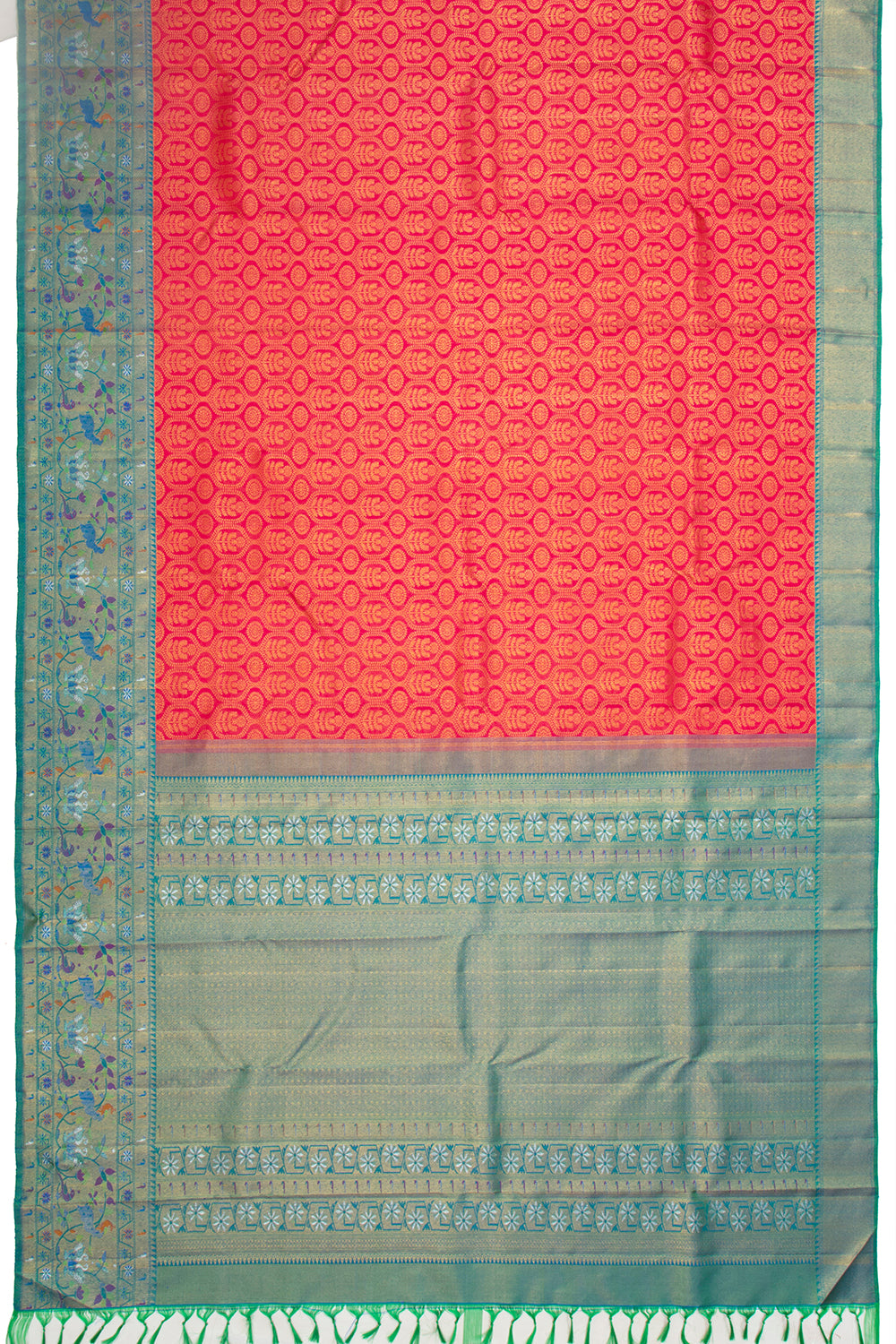 Kanchipuram Silk Tissue Brocade Redish Pink Saree