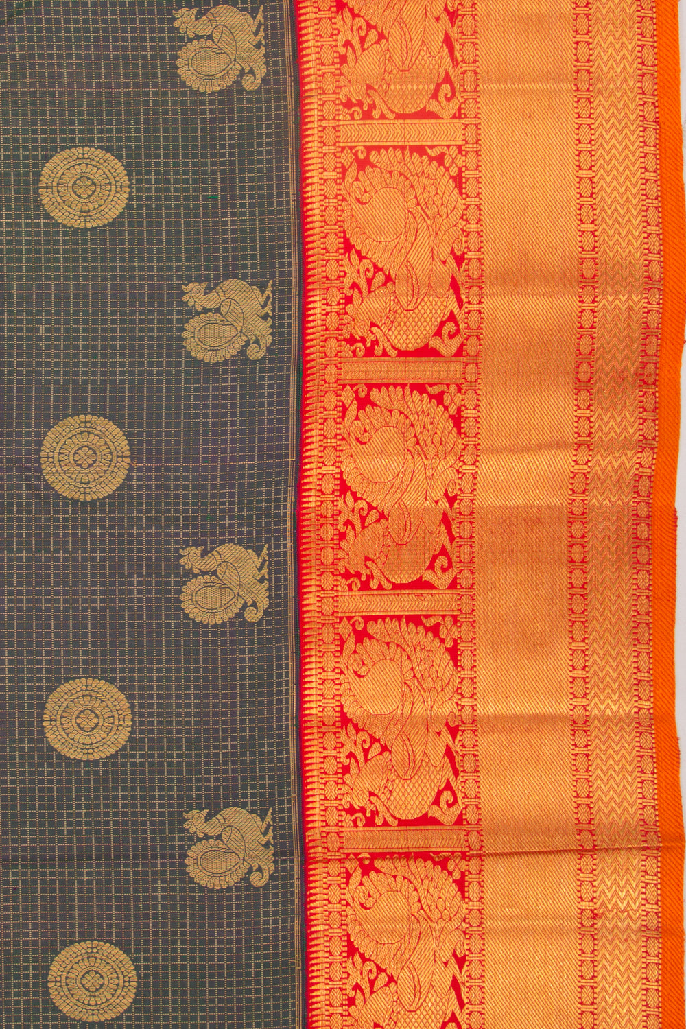 Kanchipuram Silk Checks And Butta Dual Tone Blue And Green Saree