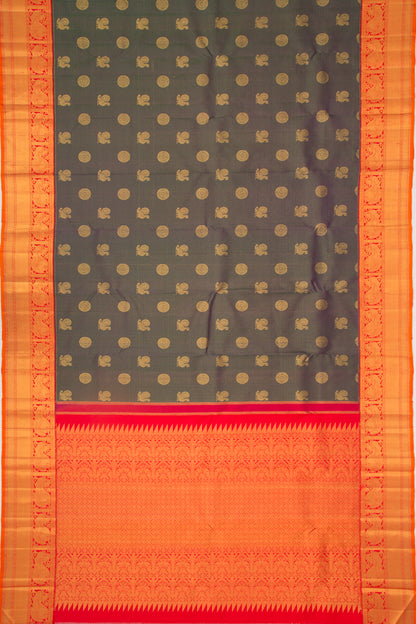 Kanchipuram Silk Checks And Butta Dual Tone Blue And Green Saree