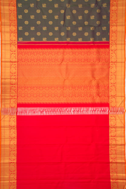 Kanchipuram Silk Checks And Butta Dual Tone Blue And Green Saree