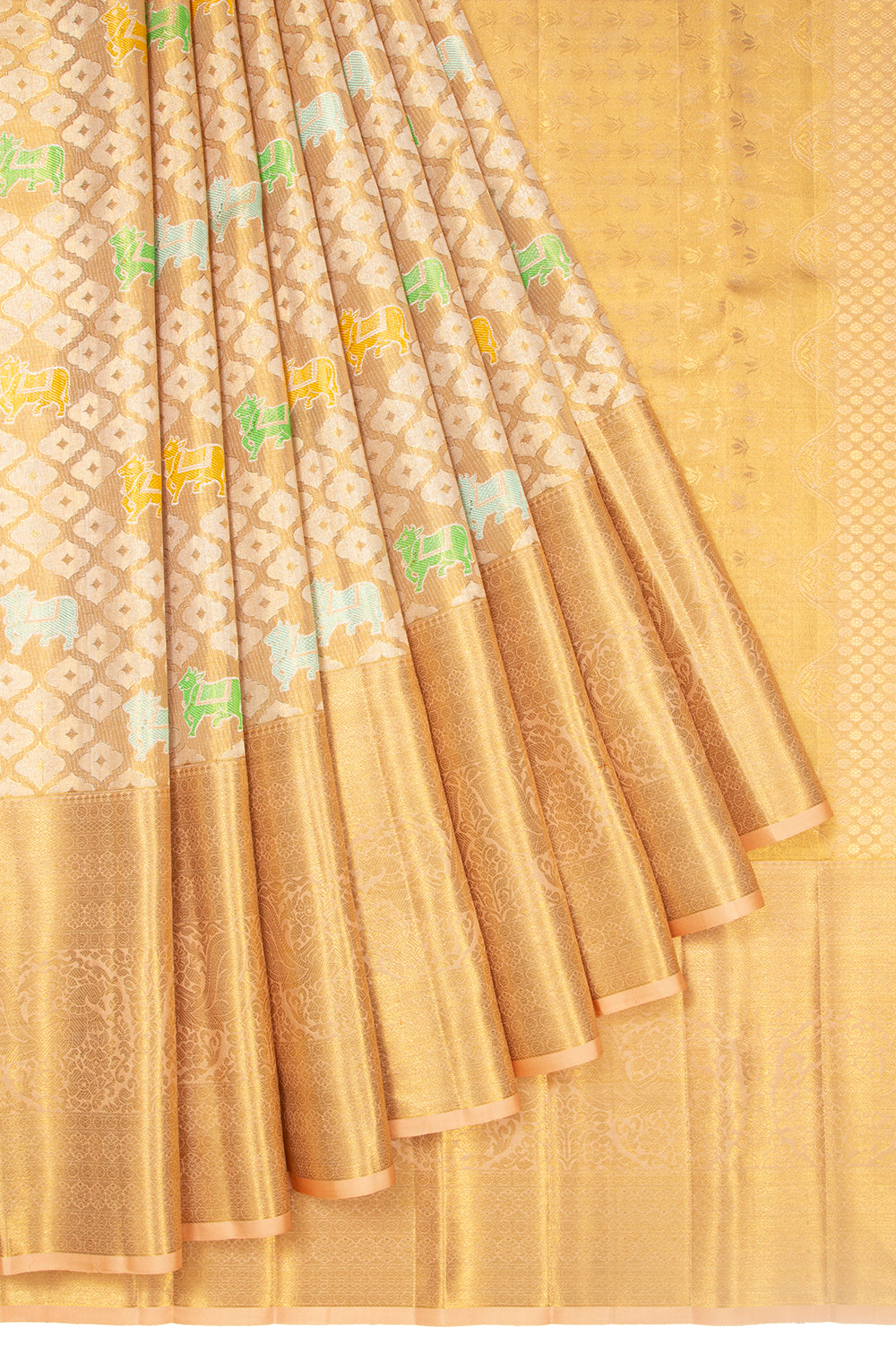 Kanchipuram Silk Tissue Brocade Gold Saree