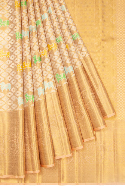 Kanchipuram Silk Tissue Brocade Gold Saree
