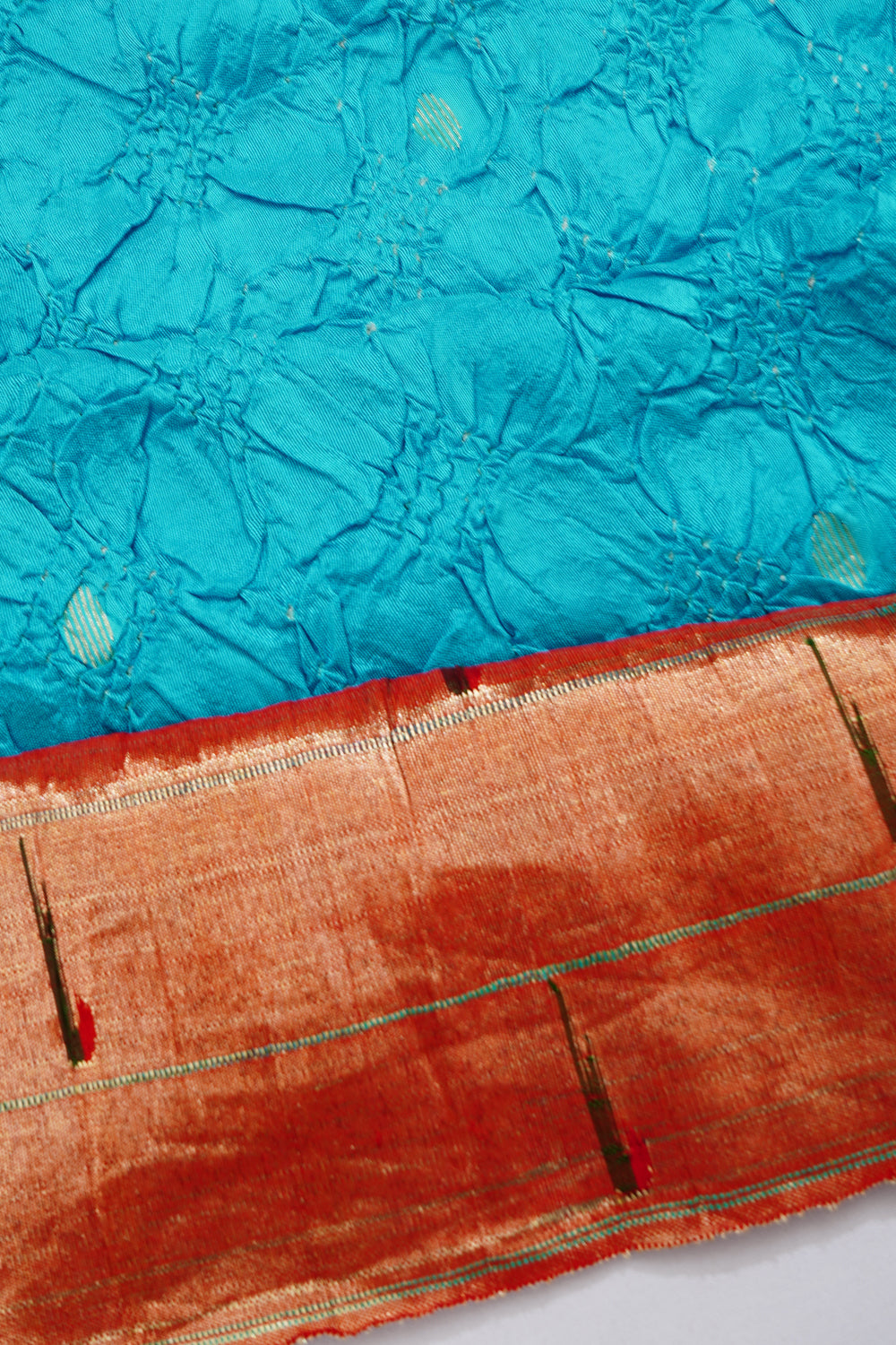 Paithani Silk Bandhani And Butta Sky Blue Saree With Triple Muniya Border