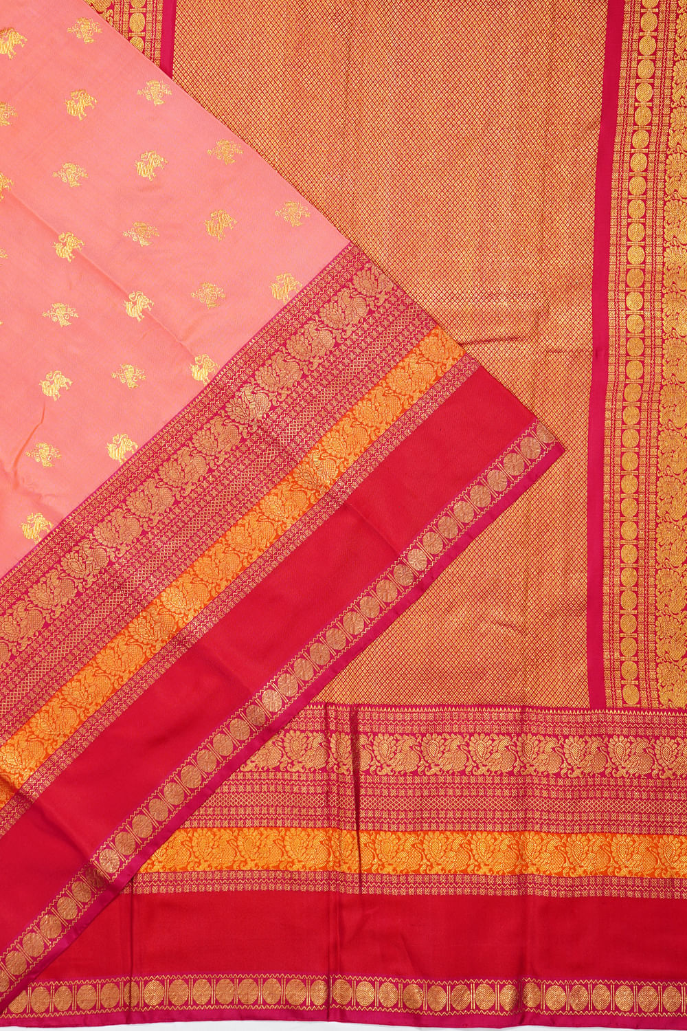 Kanchipuram Silk Twill Butta Peach Saree