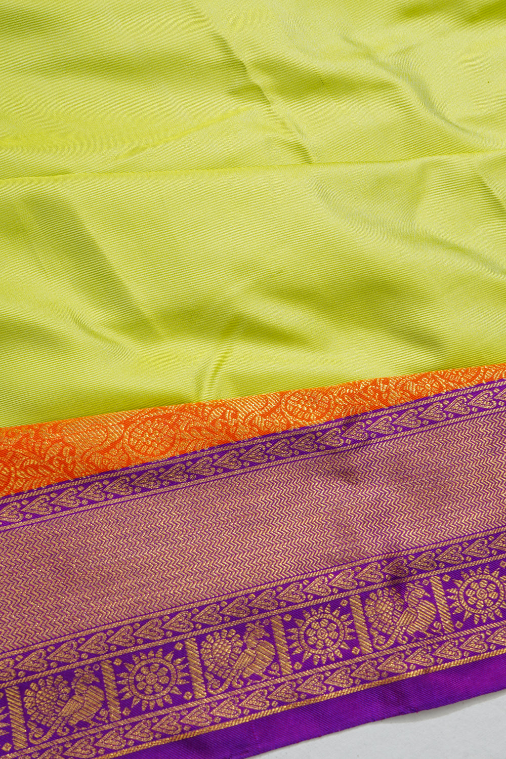 Kanchipuram Silk Twill Plain Pista Green Saree With Ikat Blouse